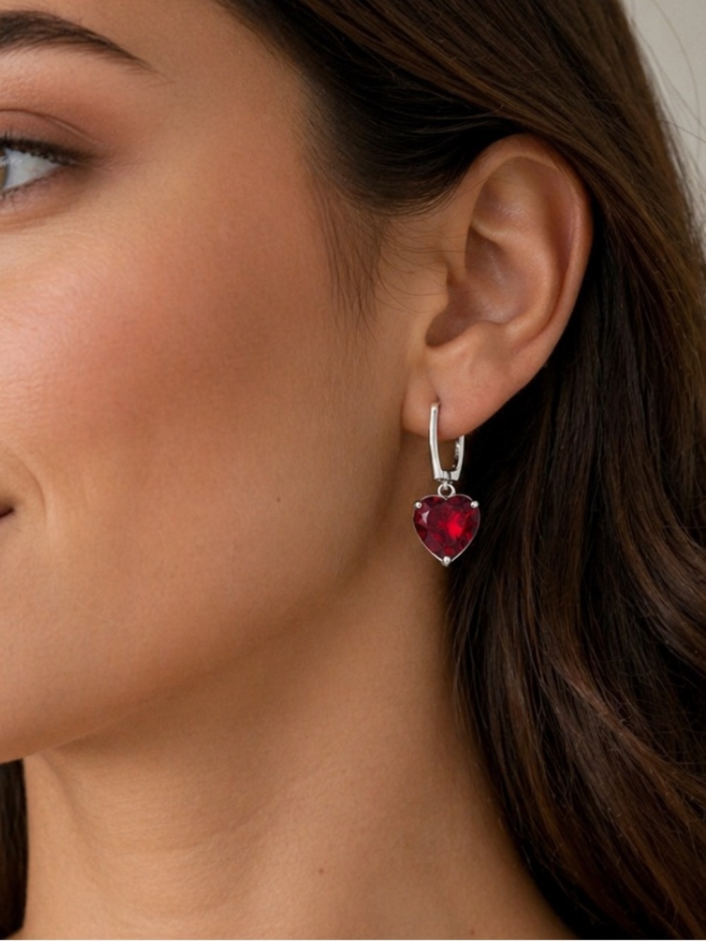 NWOT Heart Drop Red Crystal Earrings - Silver Tone